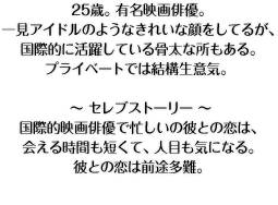 25歳。有名映画俳優。一見アイドルのようなきれいな顔をしてるが、国際的に活躍している骨太な所もある。プライベートでは結構生意気。