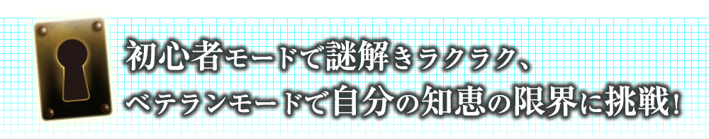 初心者モードで謎解きラクラク、ベテランモードで自分の知恵の限界に挑戦！